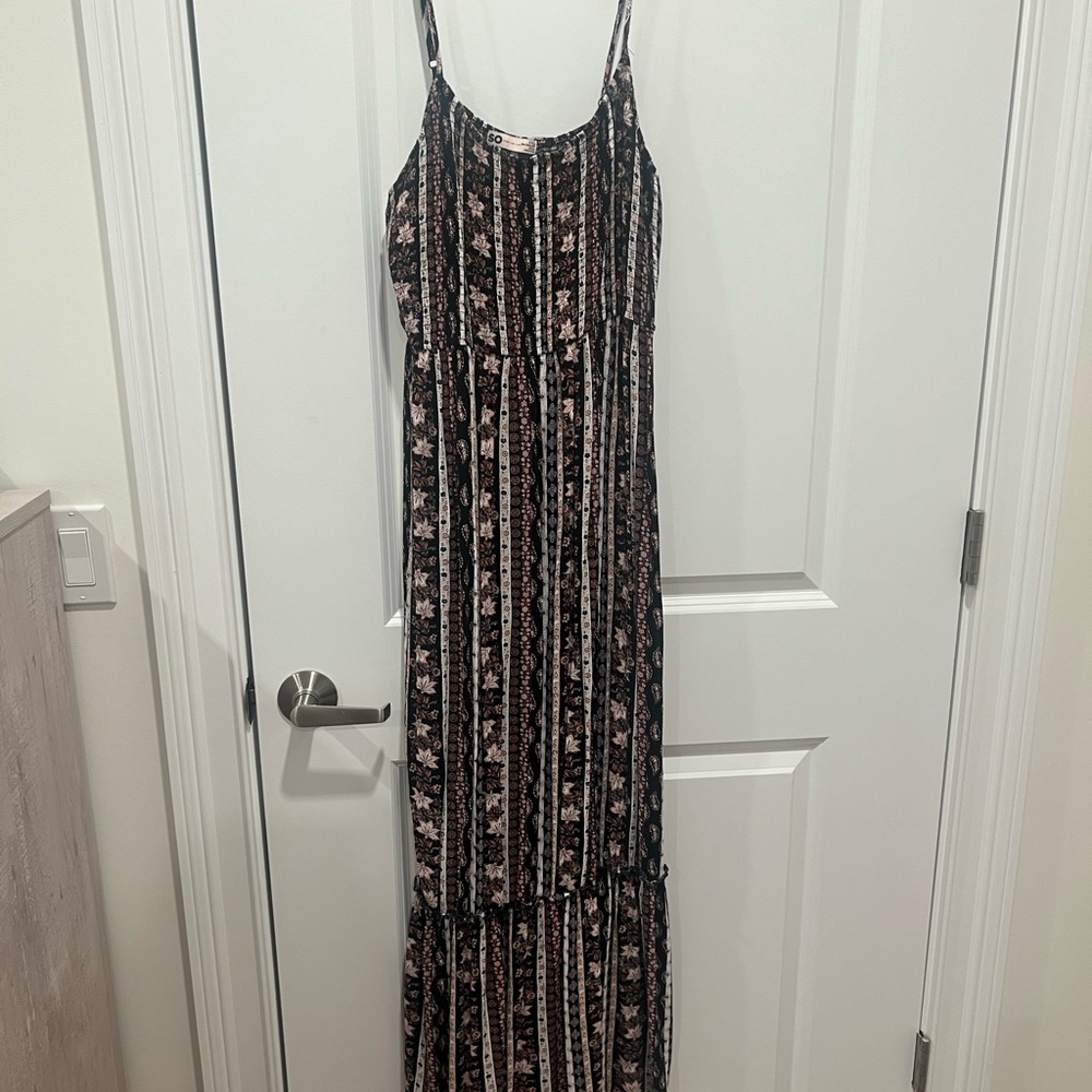 Floral Striped Black and White Maxi Dress